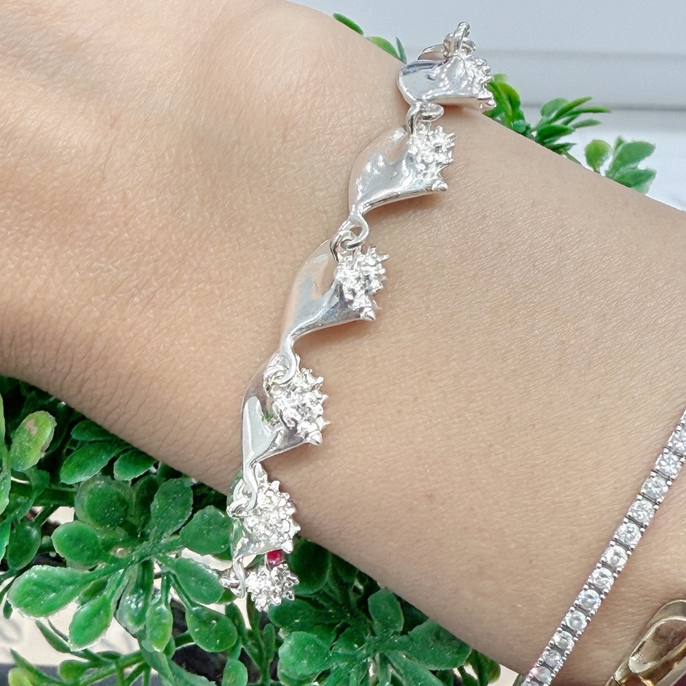 925 solid sterling silver handmade mini conch shell bracelet 7” long